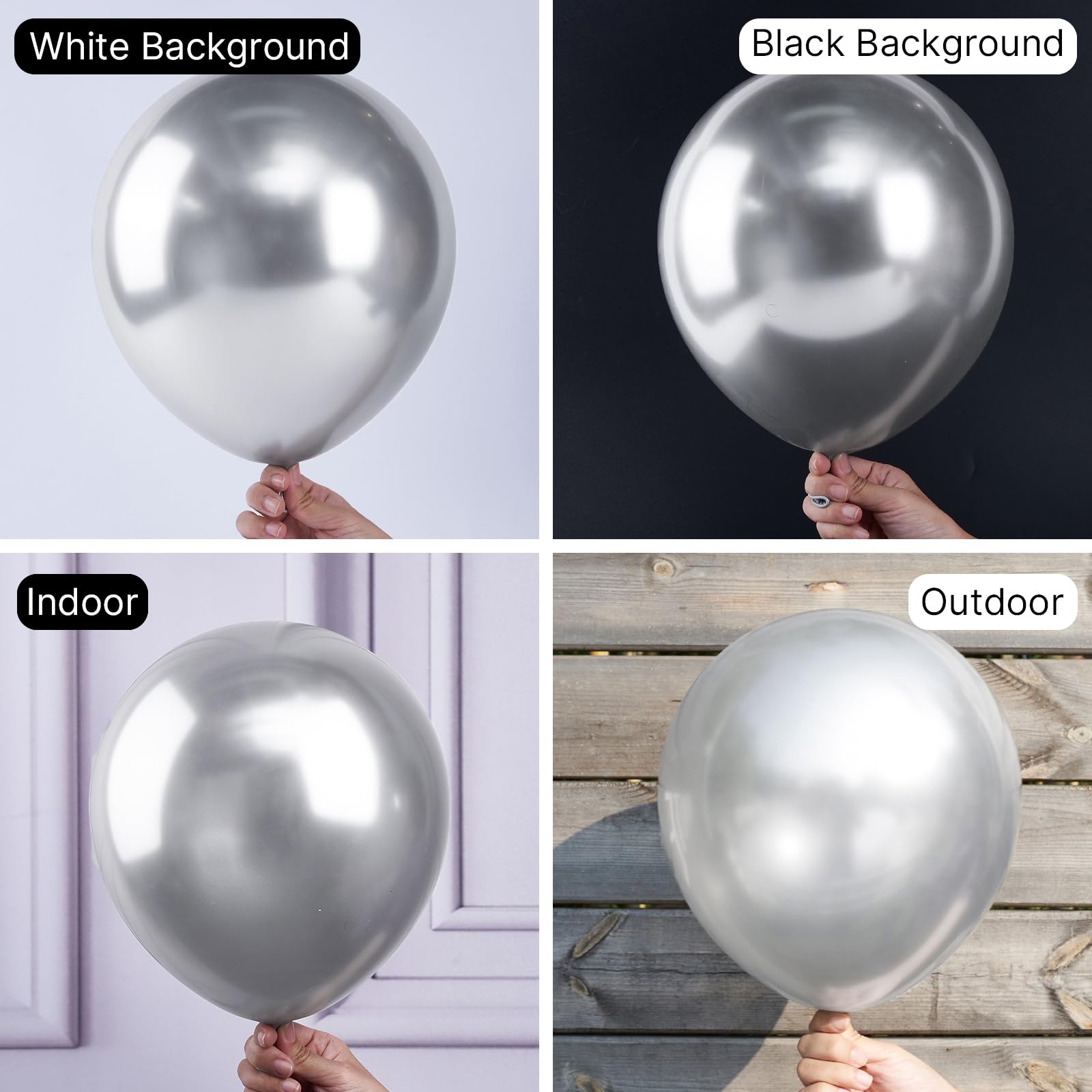 PartyWoo silver metallic balloon close-up showing glossy finish for eye-catching centerpieces.