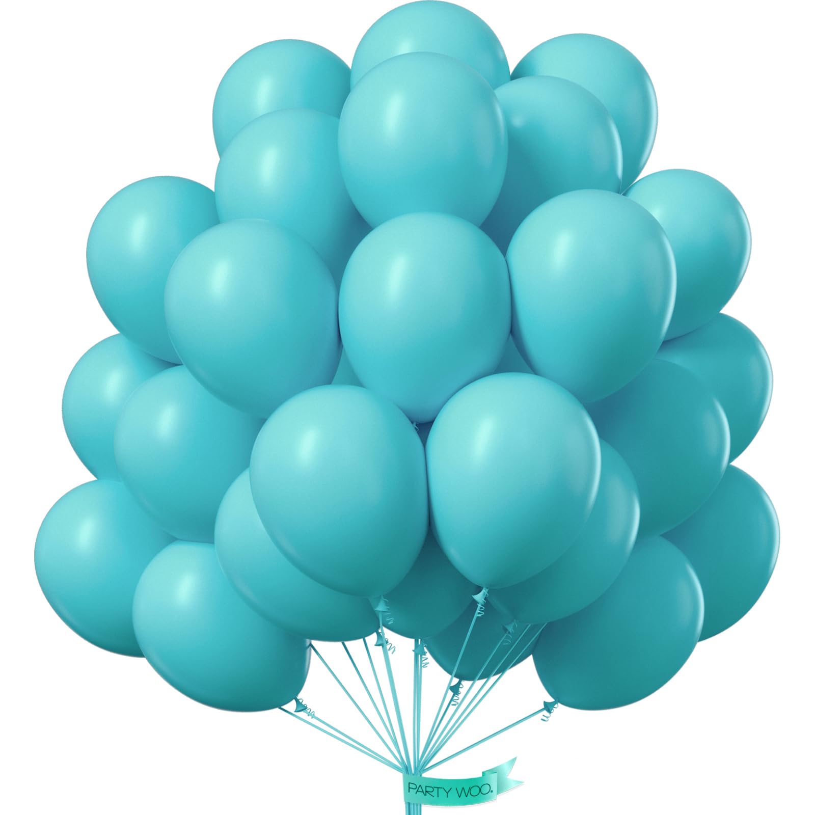 PartyWoo teal balloons 12-inch set for bright party décor.