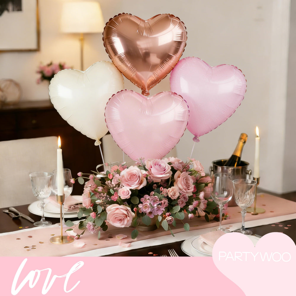 PartyWoo cream white heart foil balloons provide elegant centerpiece accents