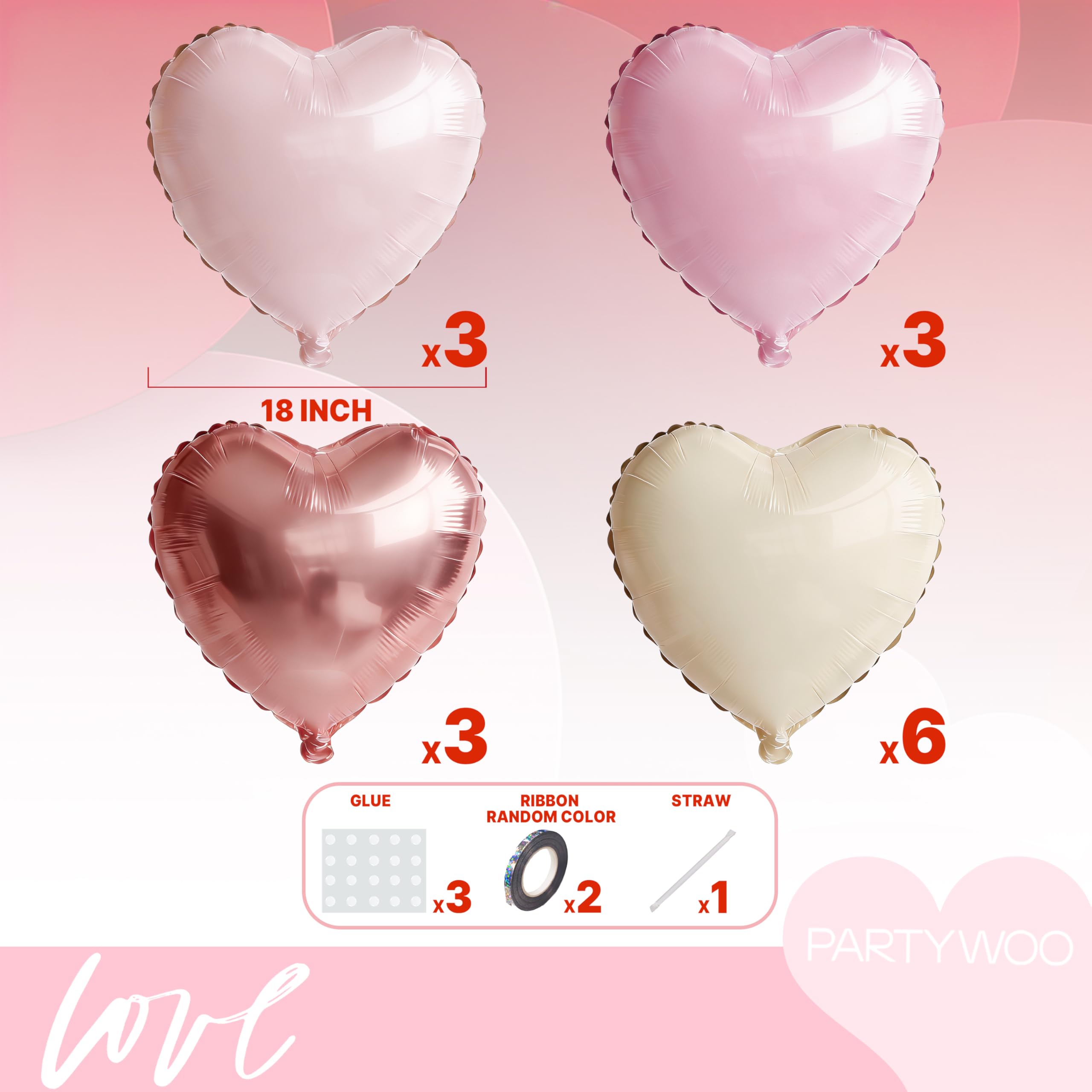 PartyWoo heart foil balloons arranged with tassels suit bridal showers