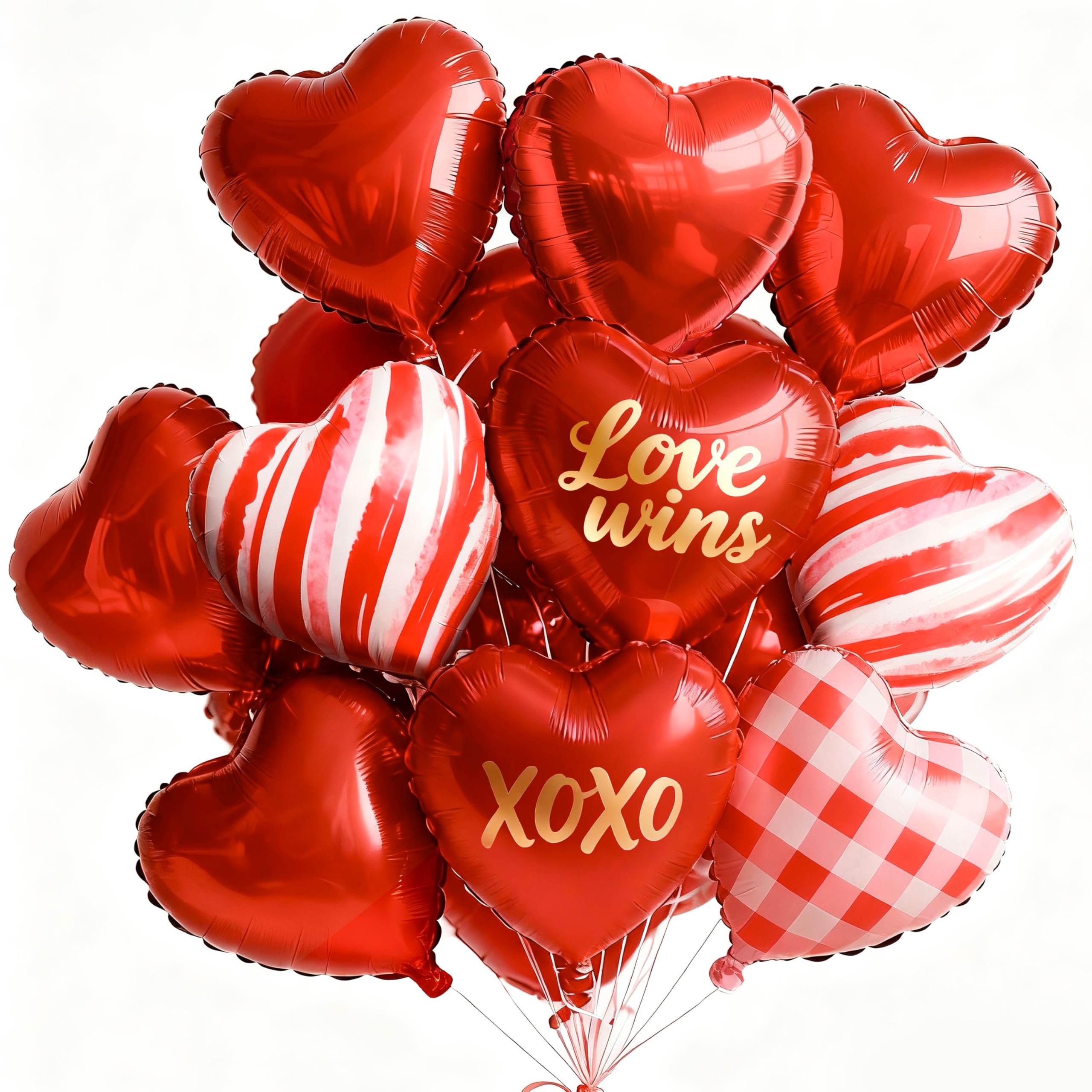PartyWoo Valentine red heart foil balloons 18 inch set for romantic party decor.