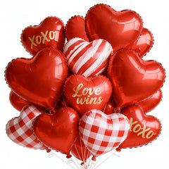 PartyWoo Valentine 18in red heart foil balloons brighten romantic setups