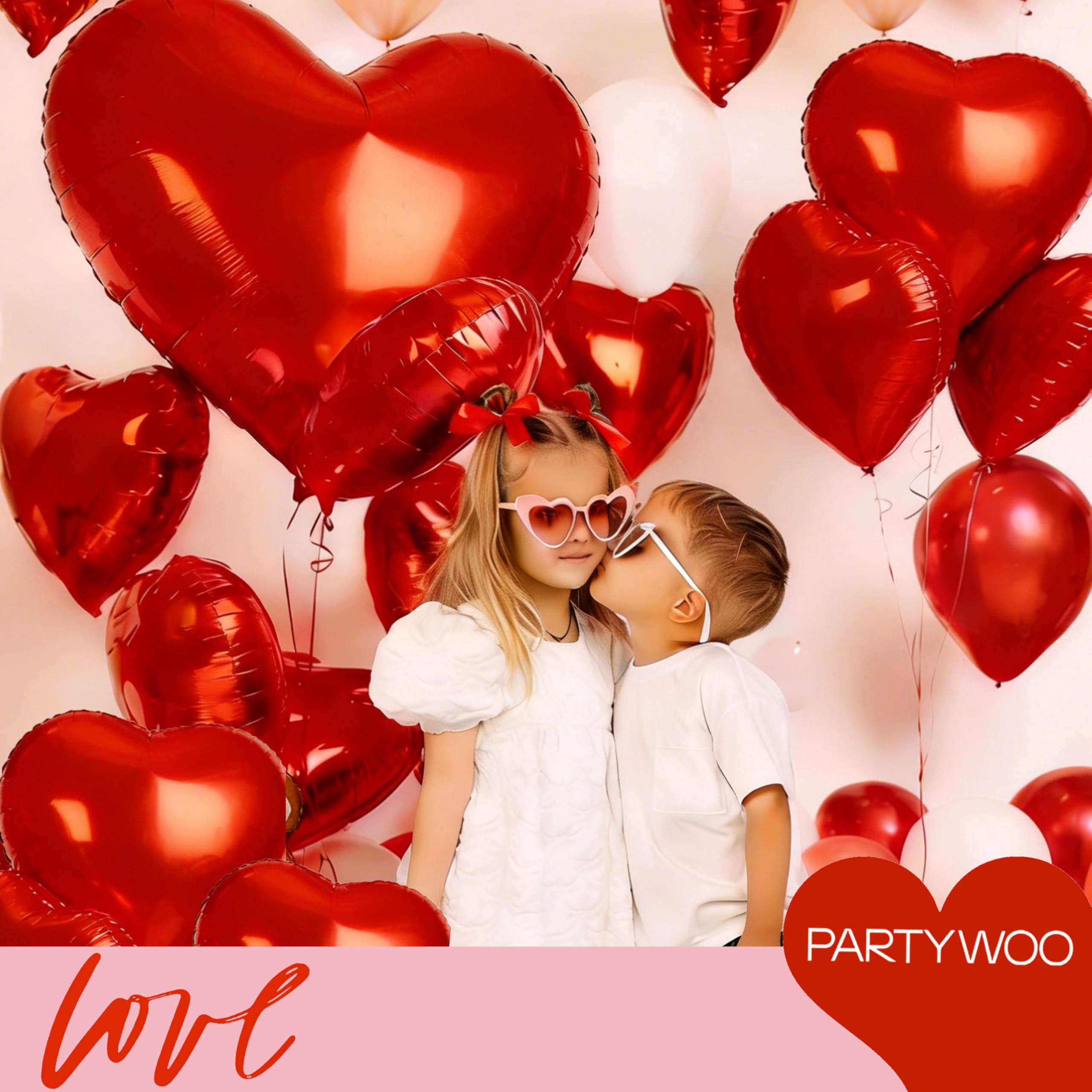 PartyWoo 24in red heart foil balloon stands out in romantic displays