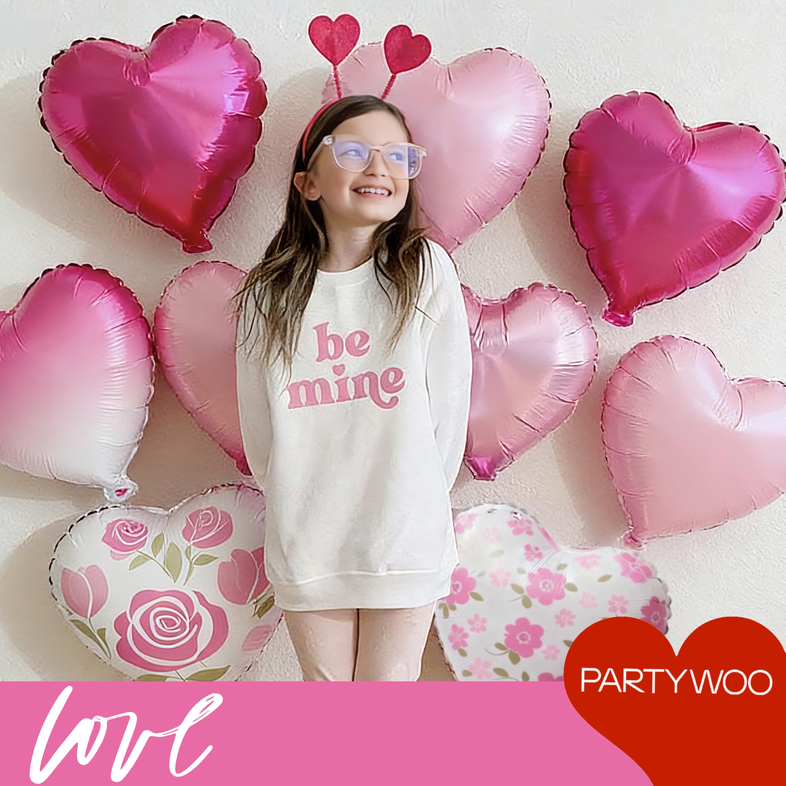 PartyWoo gradient pink heart balloons add color depth to stylish Valentine setups