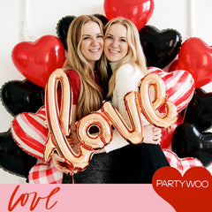 PartyWoo marble-checkered heart foil balloons elevate engagement party decorations.