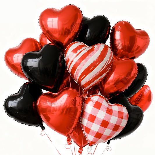 PartyWoo red heart foil balloons in 18-inch size for romantic décor and photo ops.