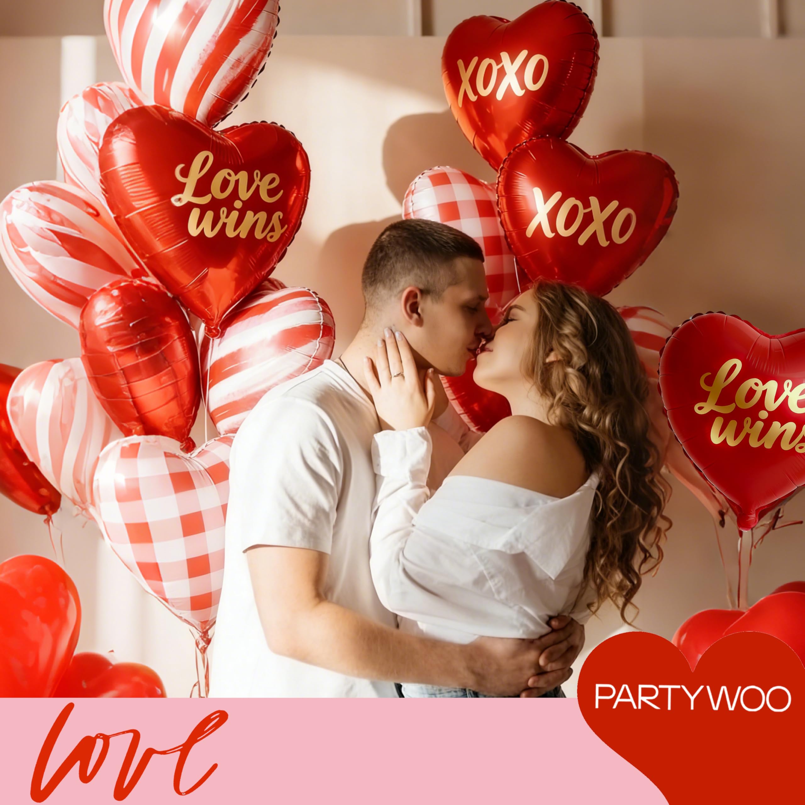 PartyWoo easy-to-inflate red heart balloons simplify setup for any romantic party.
