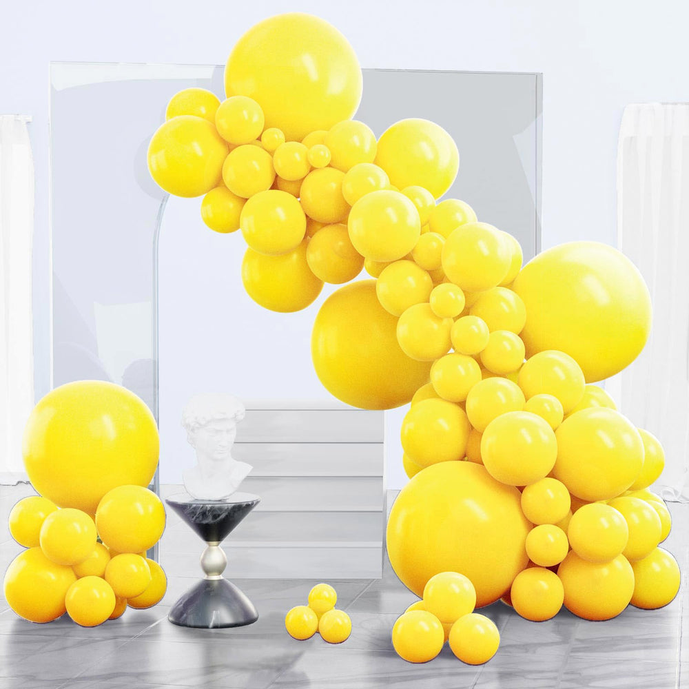 PartyWoo yellow 18-inch balloons arranged in an arch for a vibrant backdrop