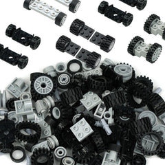 Pasacho wheels set enables easy rolling builds for kids' car projects.