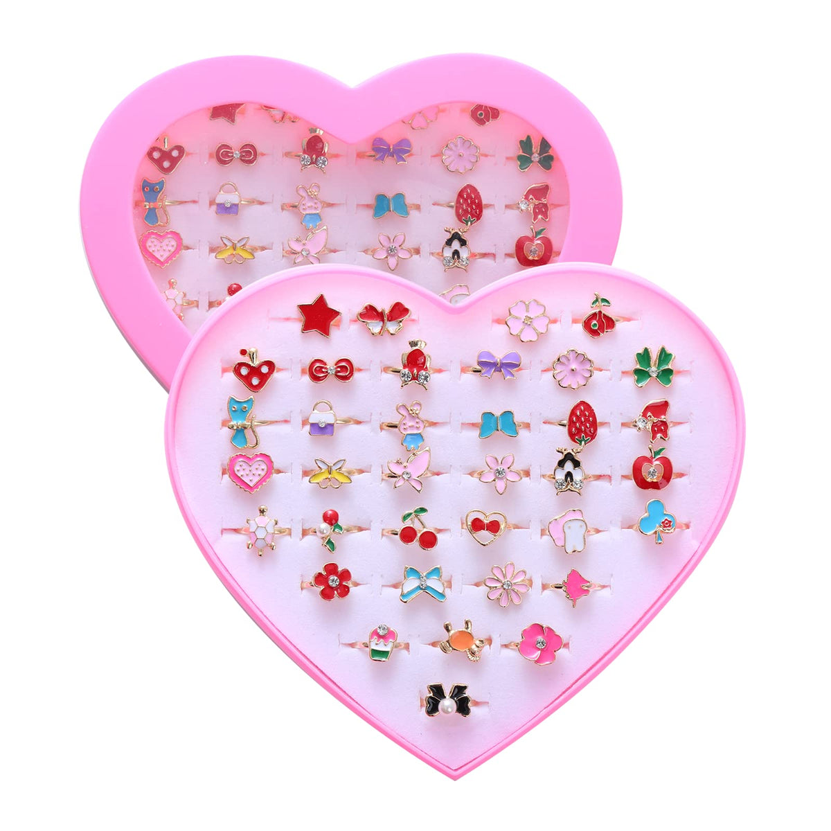 PASEMM 36pc rings box front with colorful pretend-play designs for dress-up