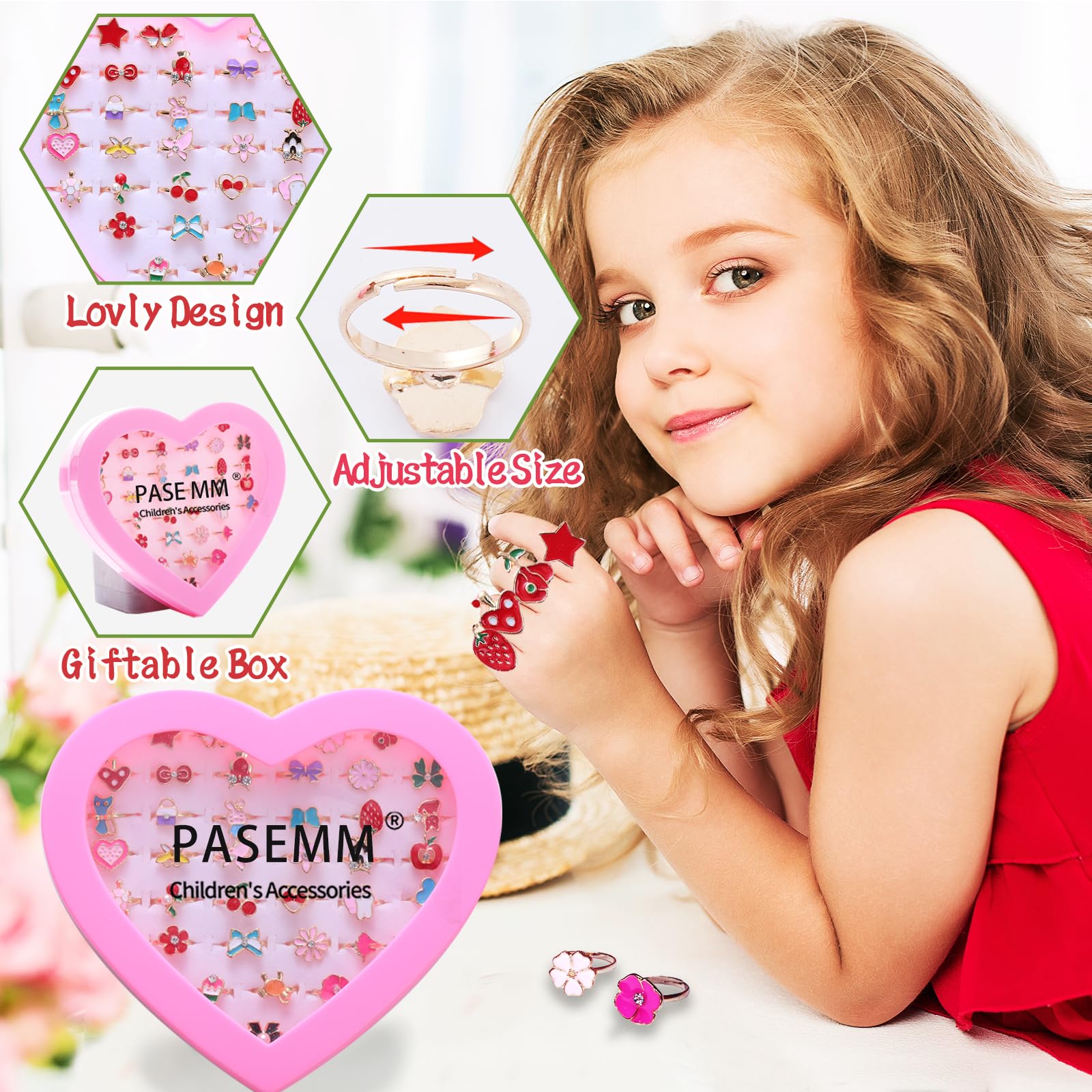 PASEMM adjustable ring size illustration highlights comfy fit for growing kids