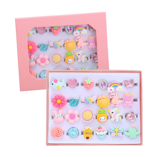 PASEMM little girl rings box highlights 24 unique designs for pretend play.