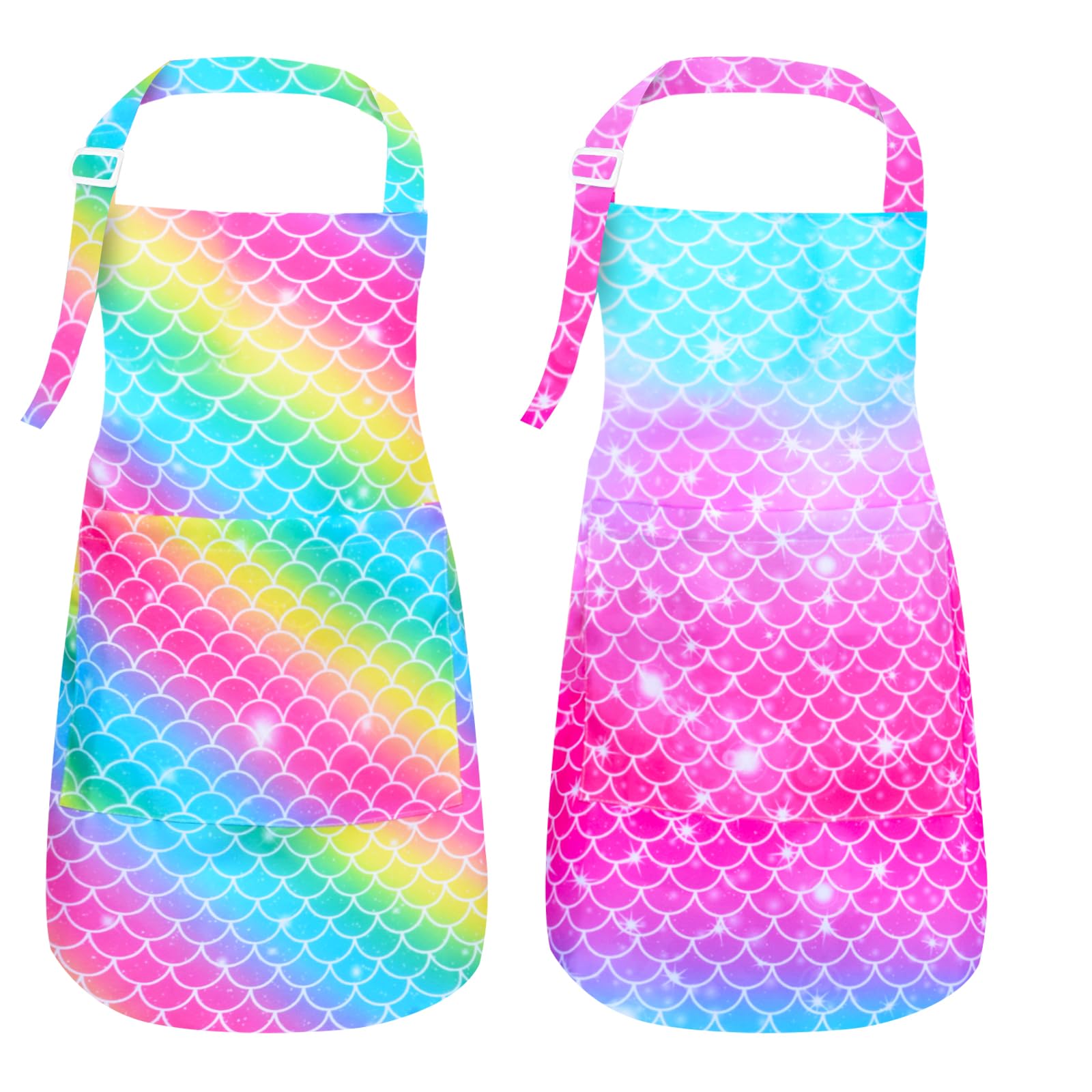 PASHOP mermaid kids apron with pockets, ideal for cooking and art activities.