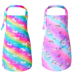 PASHOP Rainbow Unicorn Kids Apron front view, protective waterproof layer for messy meals