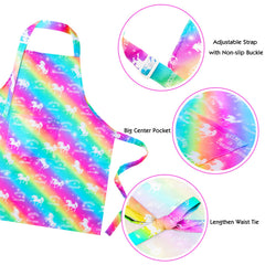 PASHOP Rainbow Unicorn Kids Apron pocket detail for handy storage