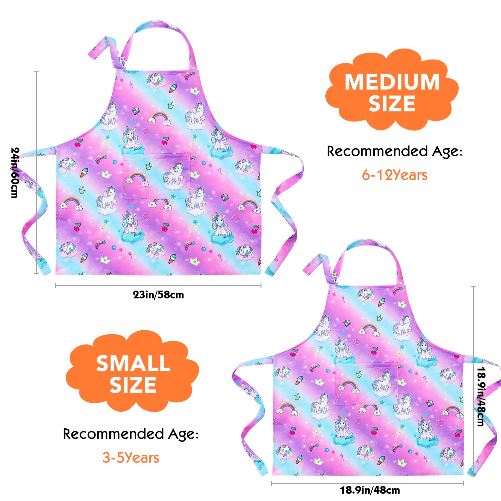 PASHOP Rainbow Unicorn Kids Apron waterproof material ideal for art and cooking