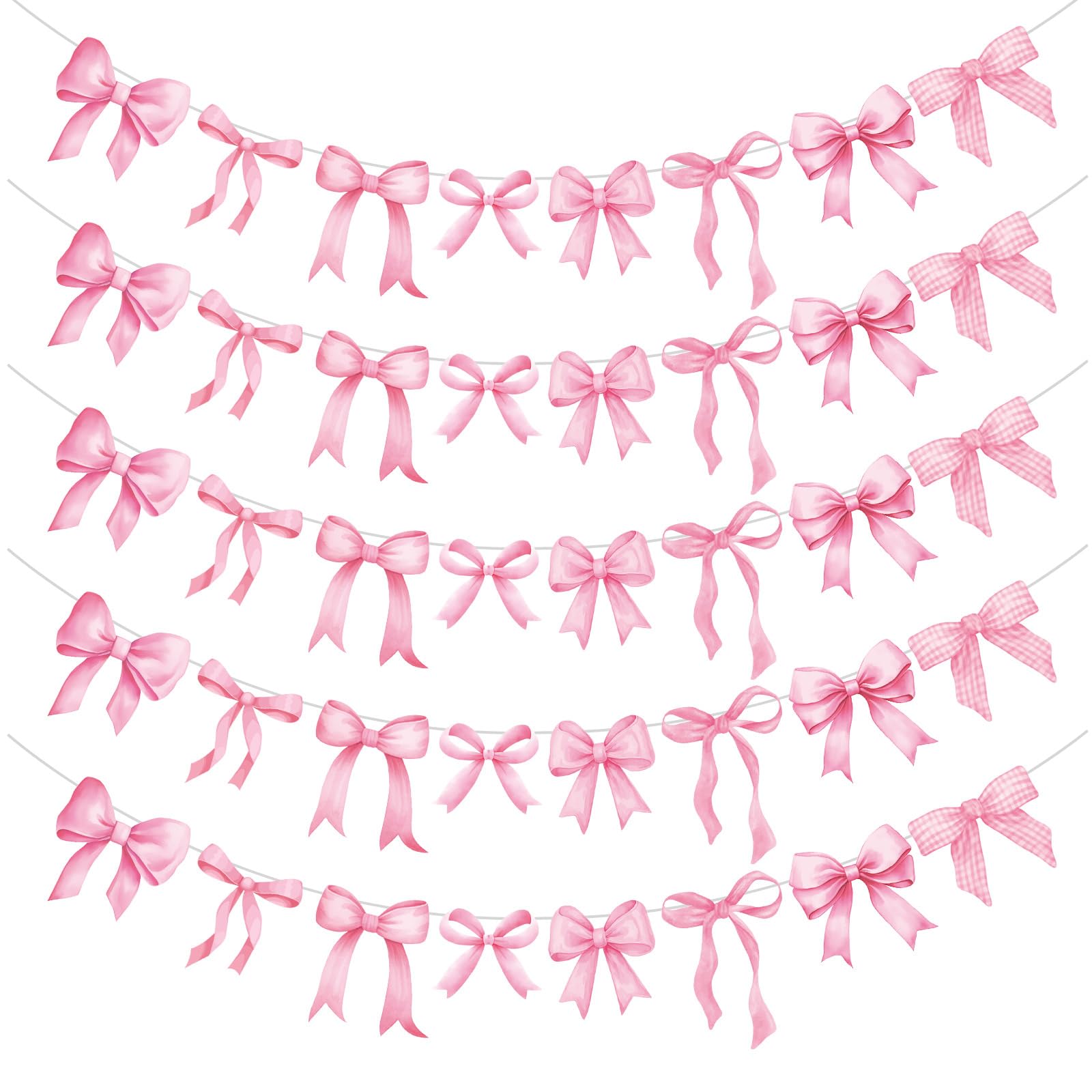 Pasimy pink bow garland banner with eight ribbon designs for flexible party decor