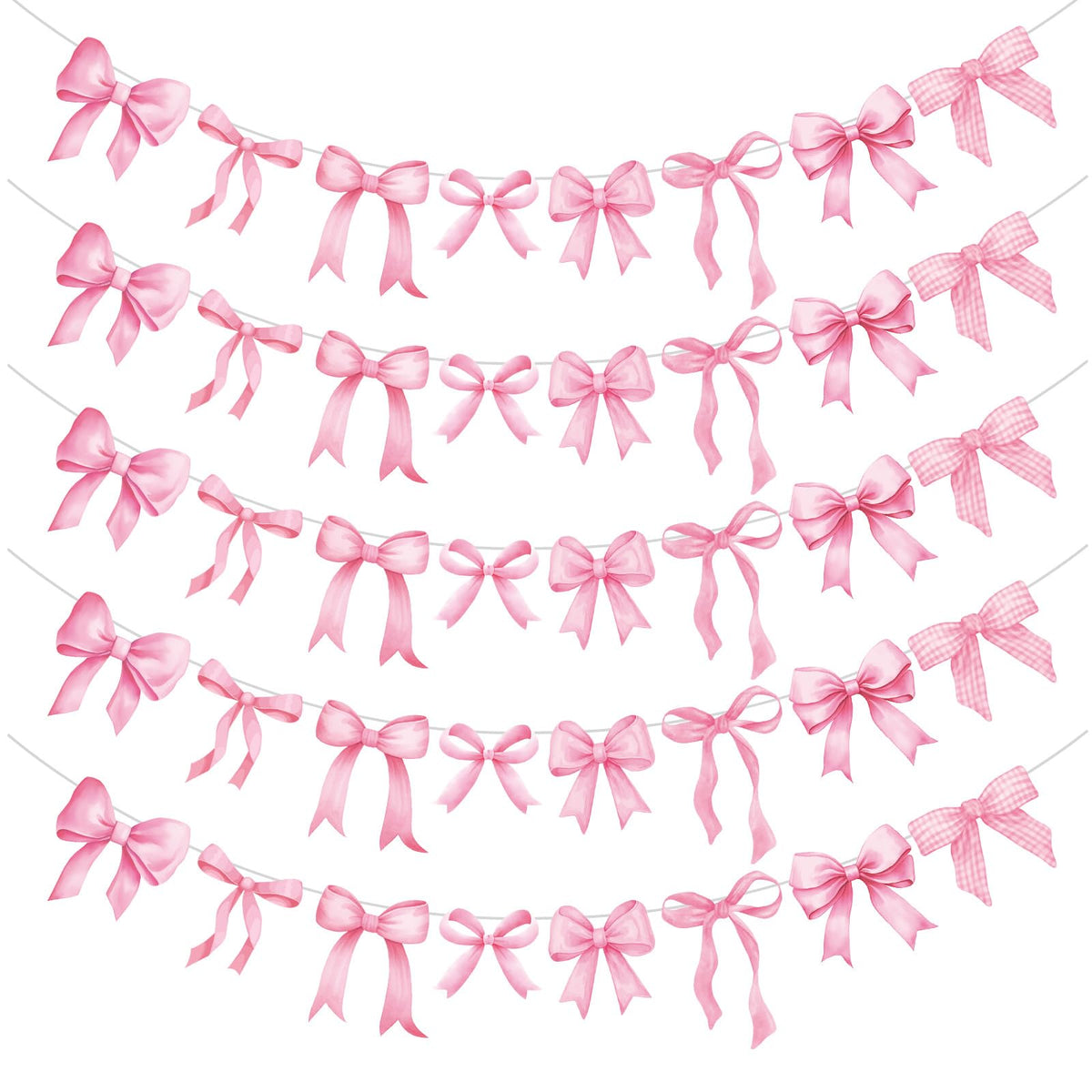 Pasimy pink bow garland banner with eight ribbon designs for flexible party decor