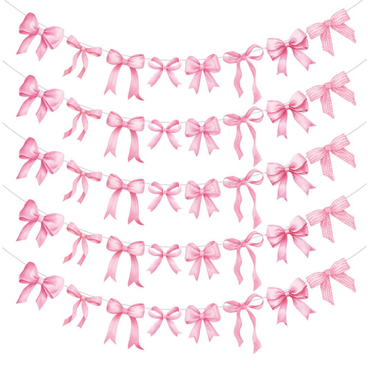 Pasimy pink bow garland banner with eight ribbon designs for flexible party decor