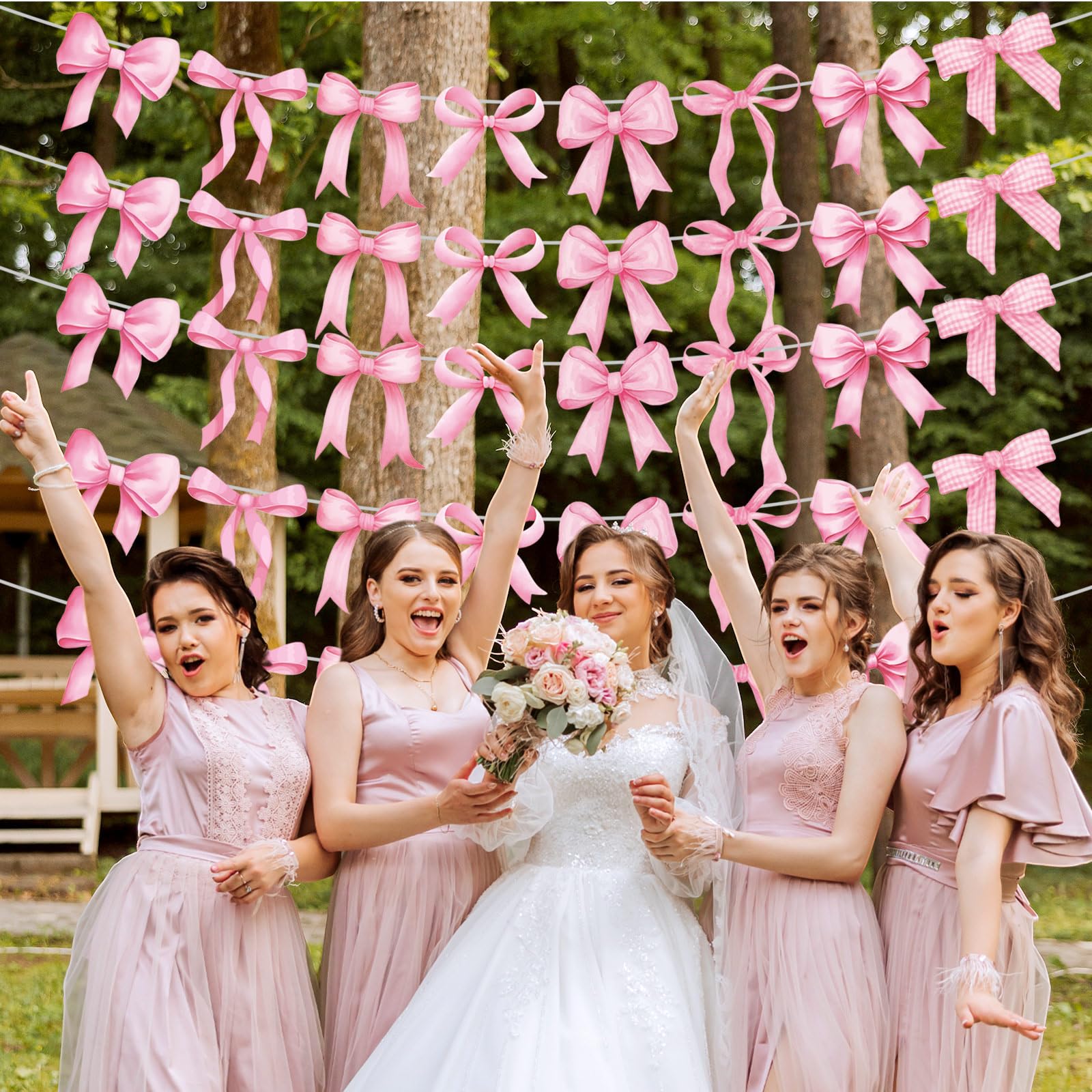 Pasimy pink bow garland ideal for baby showers, weddings, and gatherings