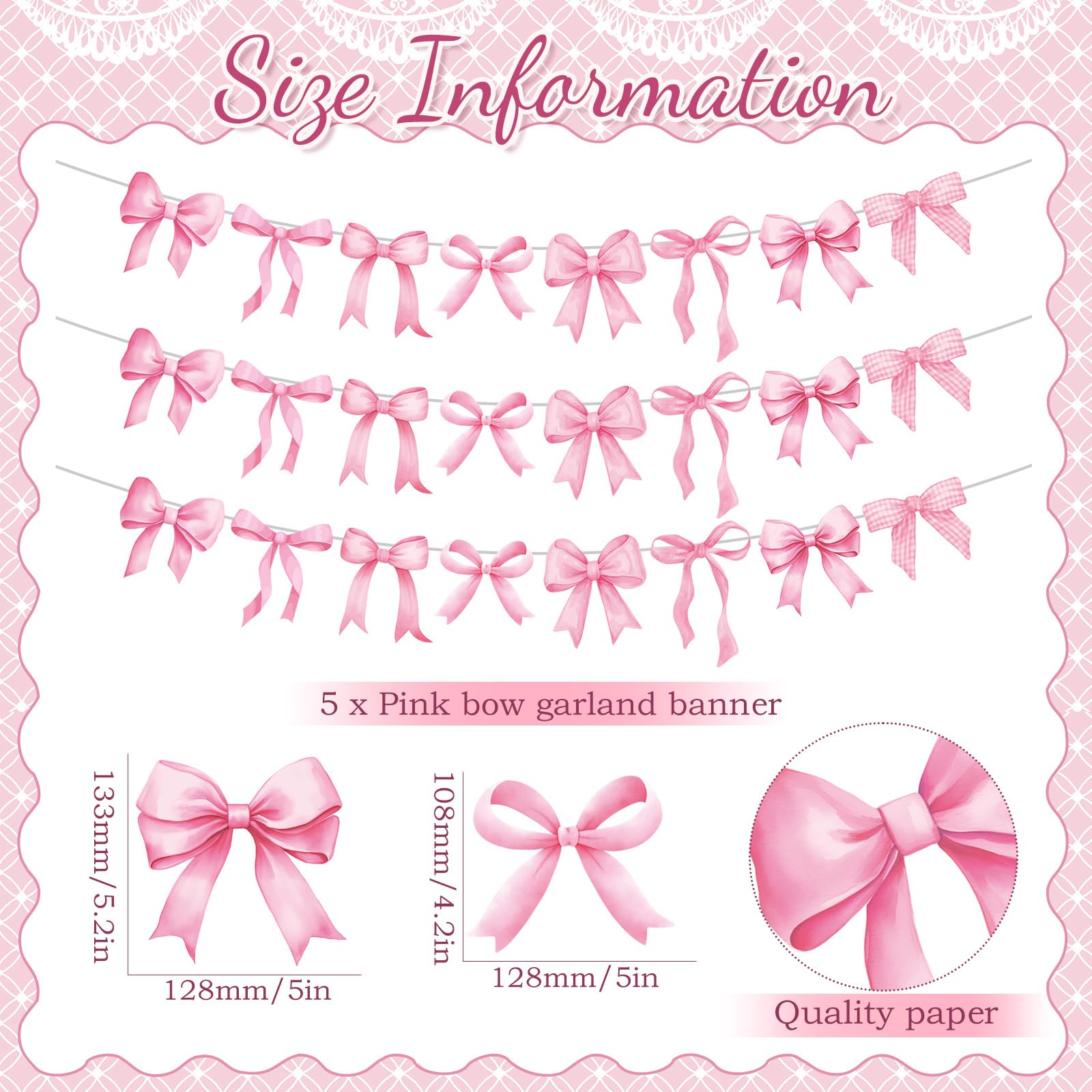 Pasimy pink bow garland banner easy to hang and assemble for quick setups