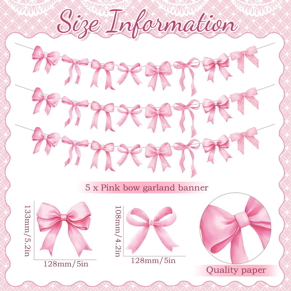 Pasimy pink bow garland banner easy to hang and assemble for quick setups