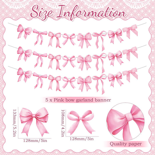 Pasimy pink bow garland banner easy to hang and assemble for quick setups