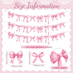Pasimy pink bow garland banner easy to hang and assemble for quick setups
