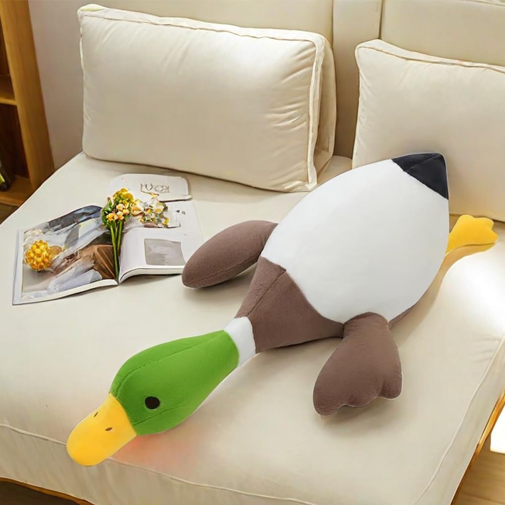 Pasrdqoyp Mallard Duck Plush hugging pose demonstrates its use as a comforting pillow.