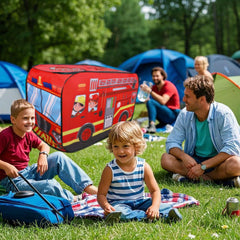 PASUXI fire truck tent with roll-up curtains supports easy access during pretend rescues