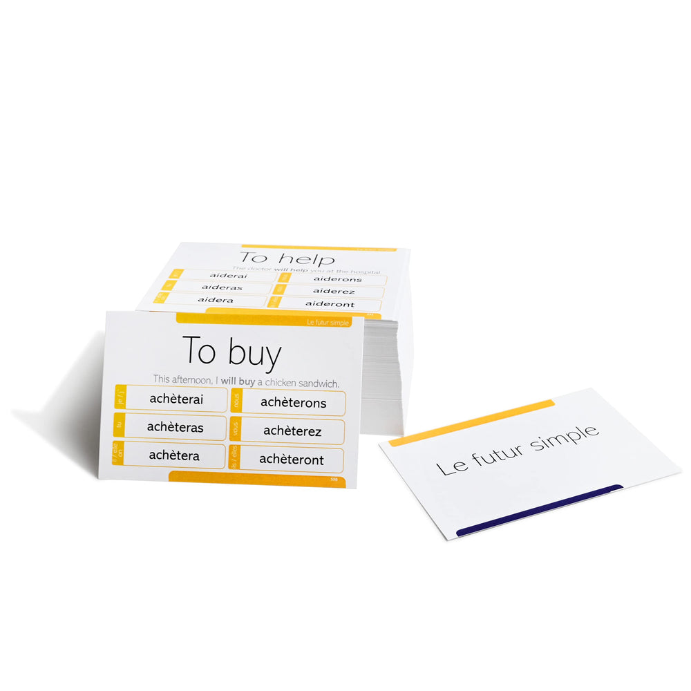 Pat's Flash Cards 800 French Conjugation set display suited for classroom or self-study
