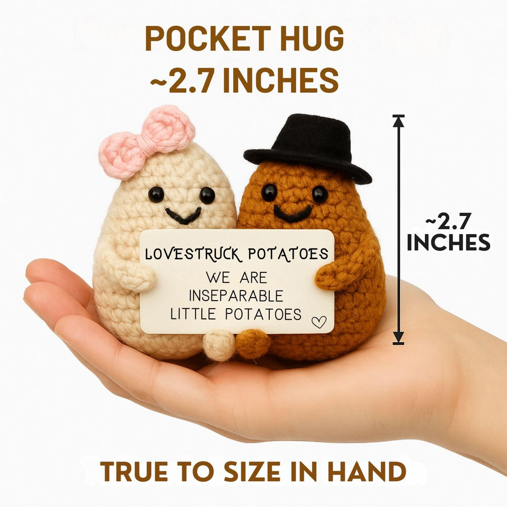Pocket hug Love Potatoes on a desk for daily warmth