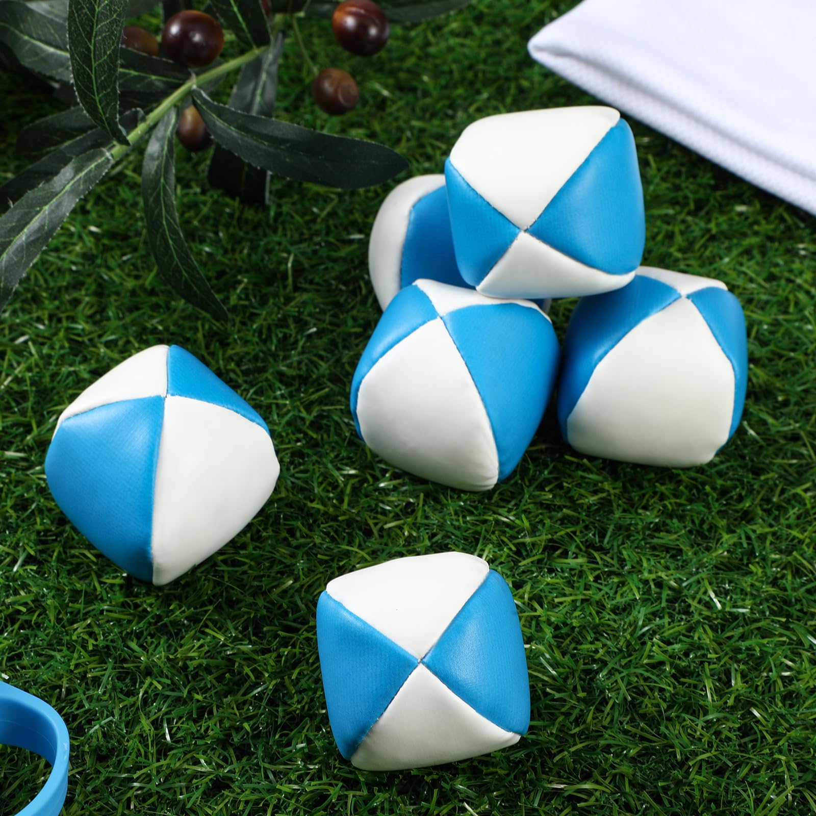 Patelai six-pack juggling balls displayed for easy pickup and controlled throws