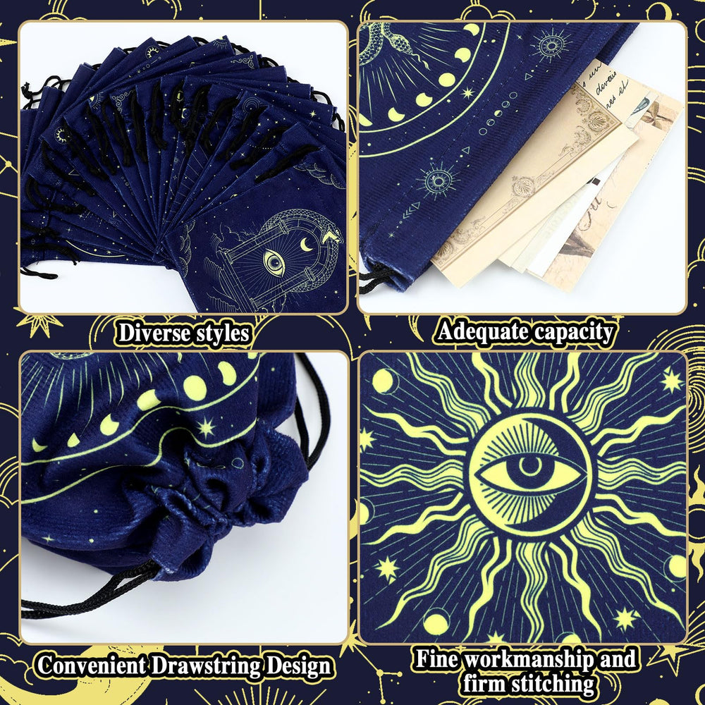Paterr patterned velvet pouch designed for tarot with drawstring closure.