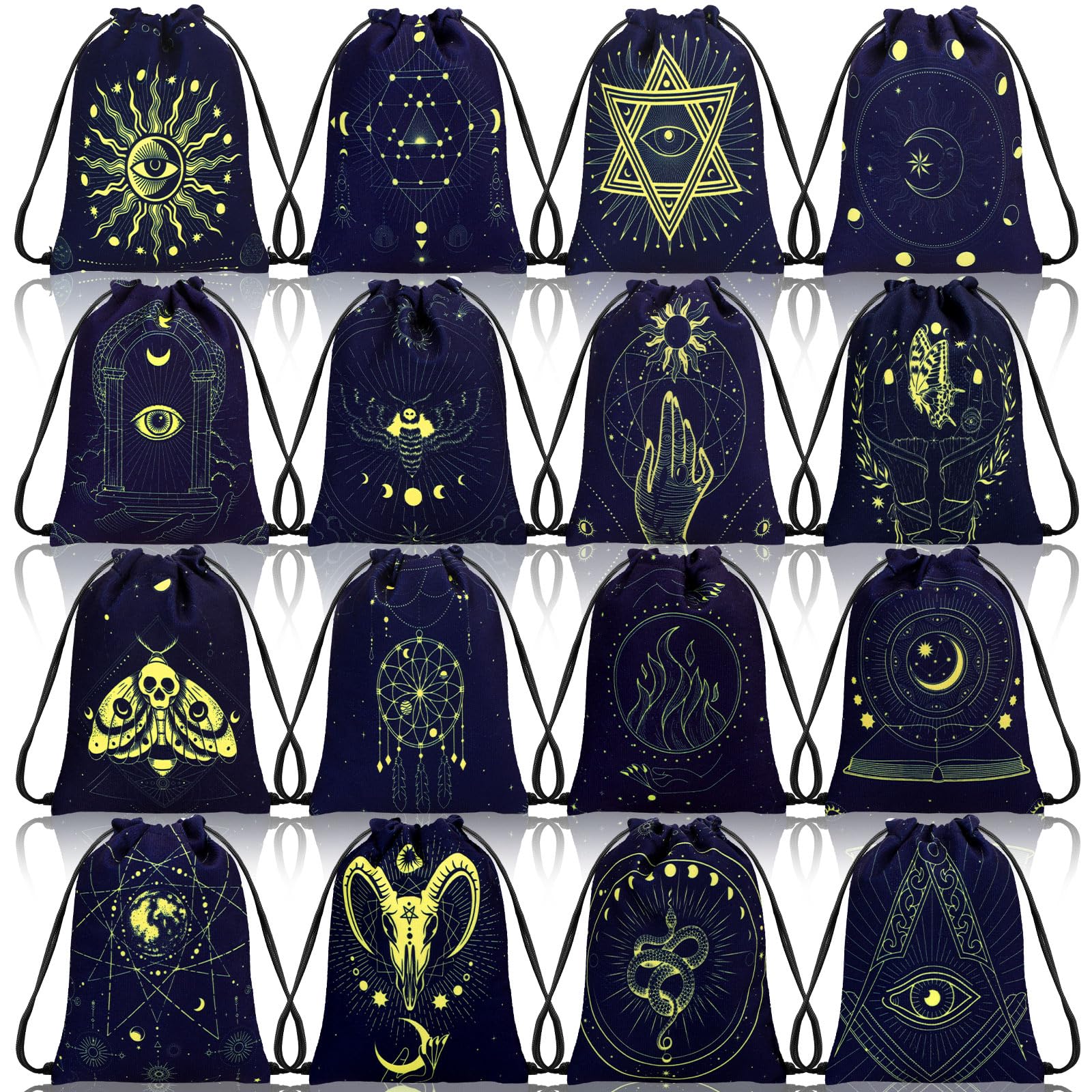 Paterr velvet bag with tarot-pattern print offering soft protection for cards on the go.