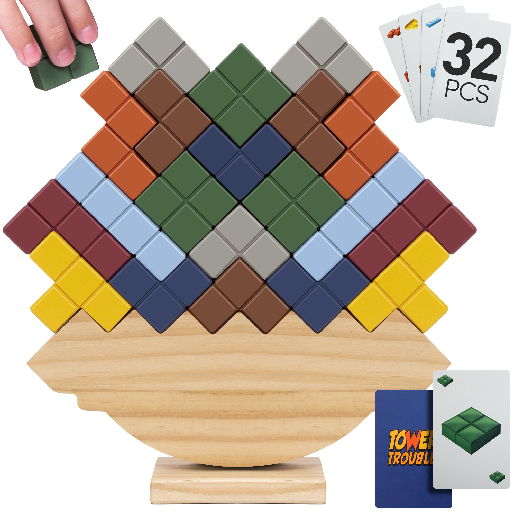 Pathfinder Pandas Tower Stack Game blocks close-up for tactile balance play.