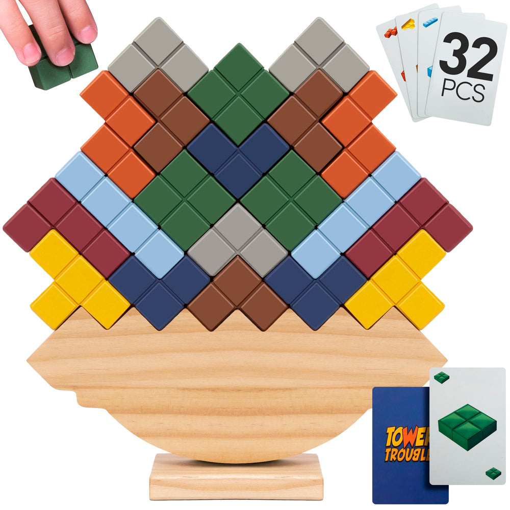 Pathfinder Pandas Tower Stack Game blocks close-up for tactile balance play.