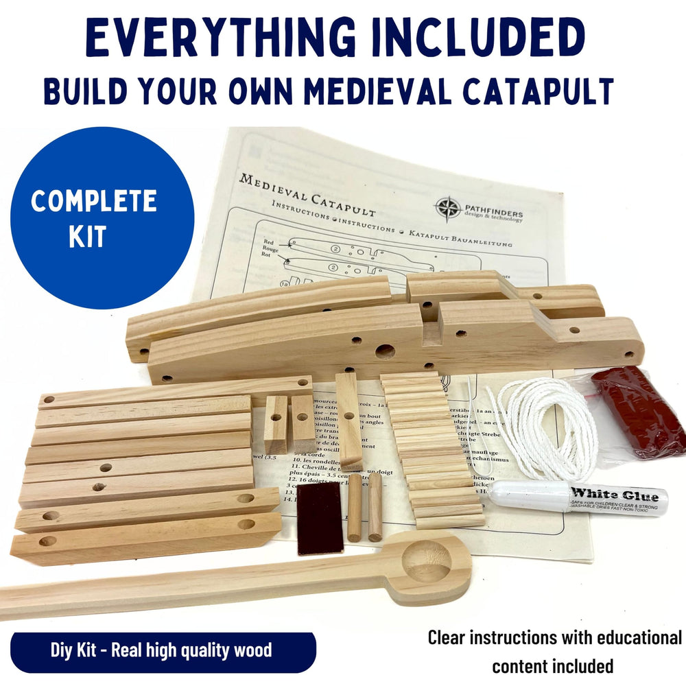 Pathfinders catapult model with wooden parts highlights precision-cut components for durable builds