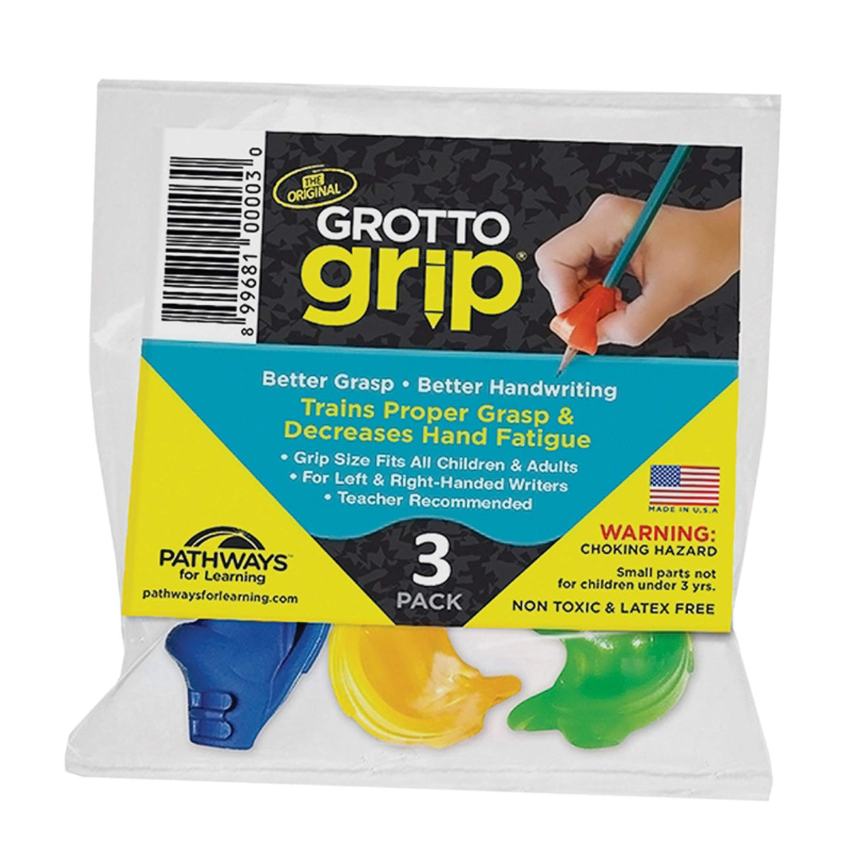 Pathways For Learning Grotto Grips 3-pack pencil grips improve grip and reduce writing fatigue.