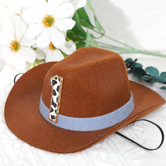 PATRDIO Cowboy 1st Birthday Hat blue on table, great party décor prop.