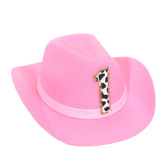 PATRDIO pink cowgirl mini hat front view, ideal first rodeo photo prop
