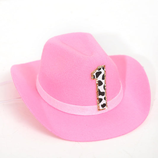 PATRDIO pink cowgirl mini hat side angle for festive birthday styling