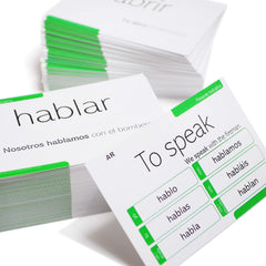 Pat's Flash Cards front view presents present tense card for quick practice.