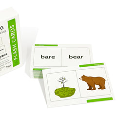 Pat's Flash Cards front view shows the homophone pair with vivid illustrations to aid meaning recall.