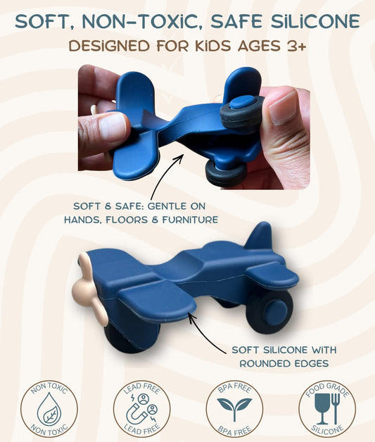Pattern Frenzi silicone car with smooth rolling wheels enables engaging, low-friction play.