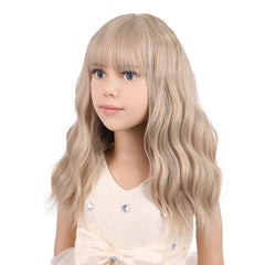 PATTNIUM flaxen wig for kids, side view, soft synthetic fibers.