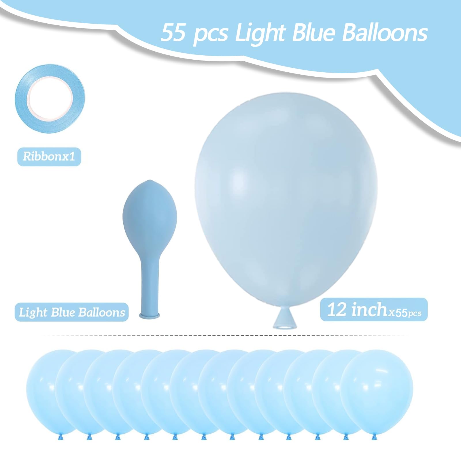 PATYDECRO blue latex balloons with ribbon for quick, cohesive party decor.