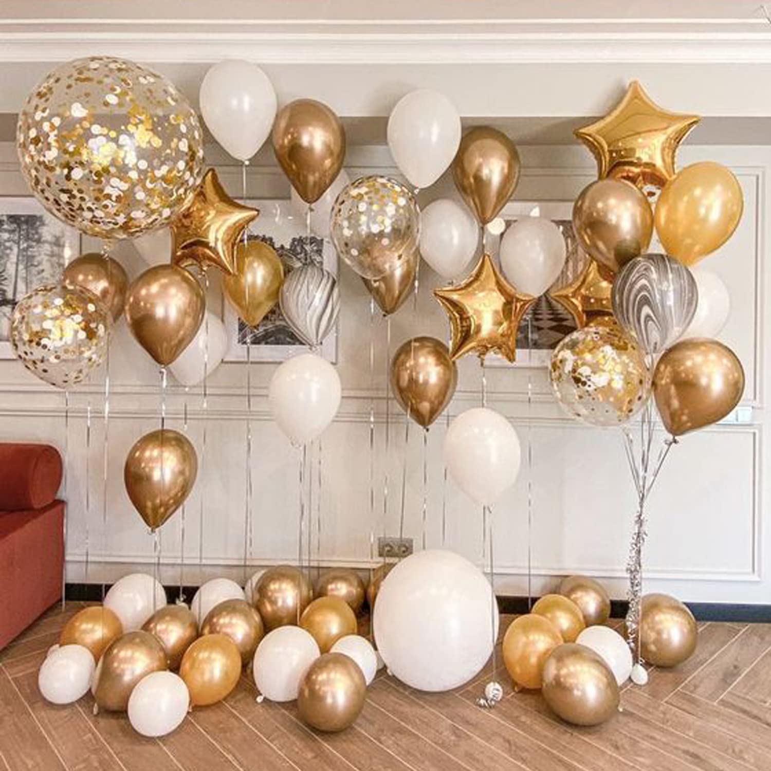 PATYDECRO bridal shower decor idea with white-gold tones.