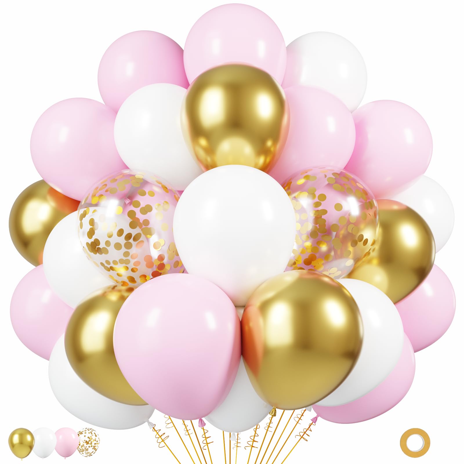 PATYDECRO pink white gold balloons set for elegant party backdrops