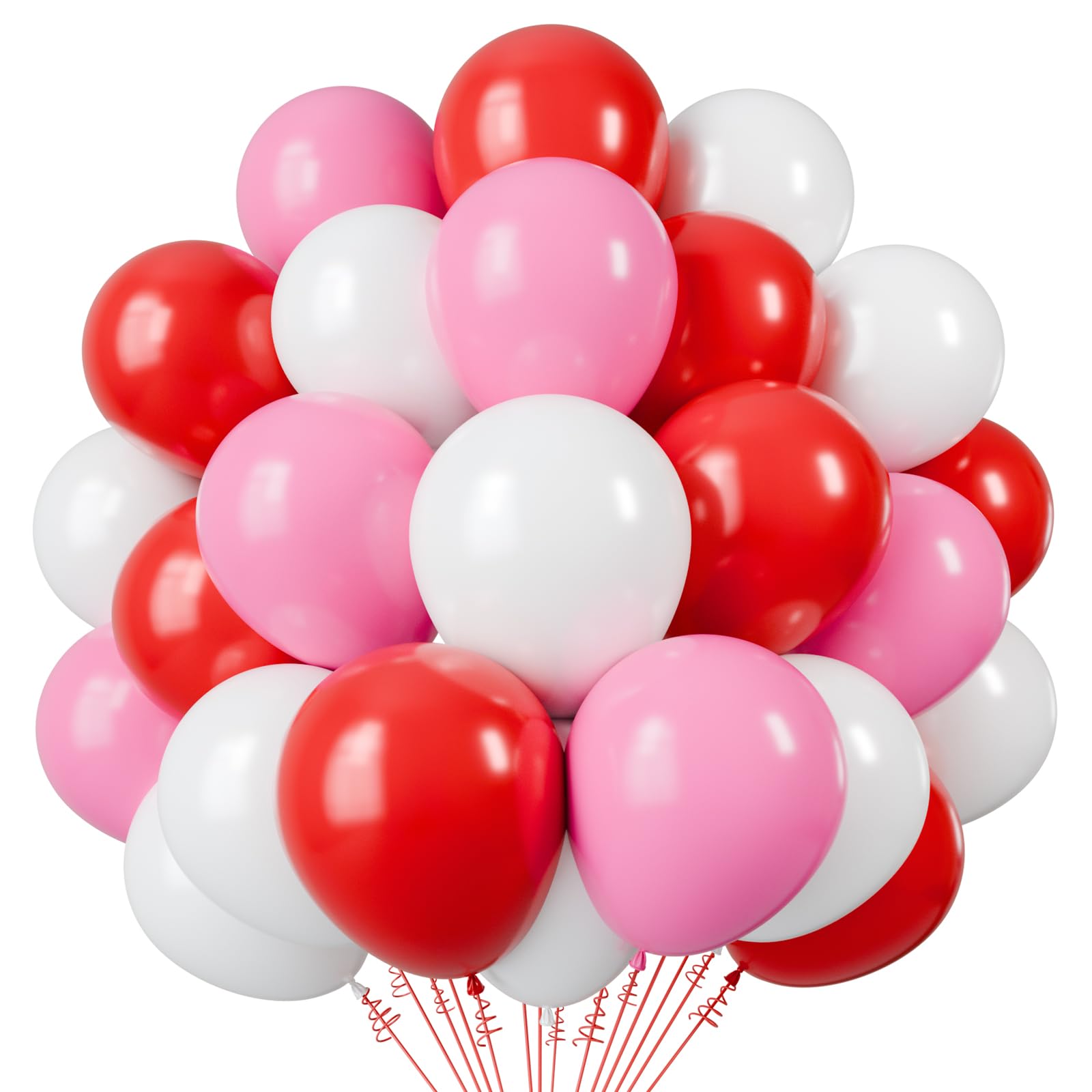 PATYDECRO red, white and pink balloons 12in with ribbon for a romantic backdrop